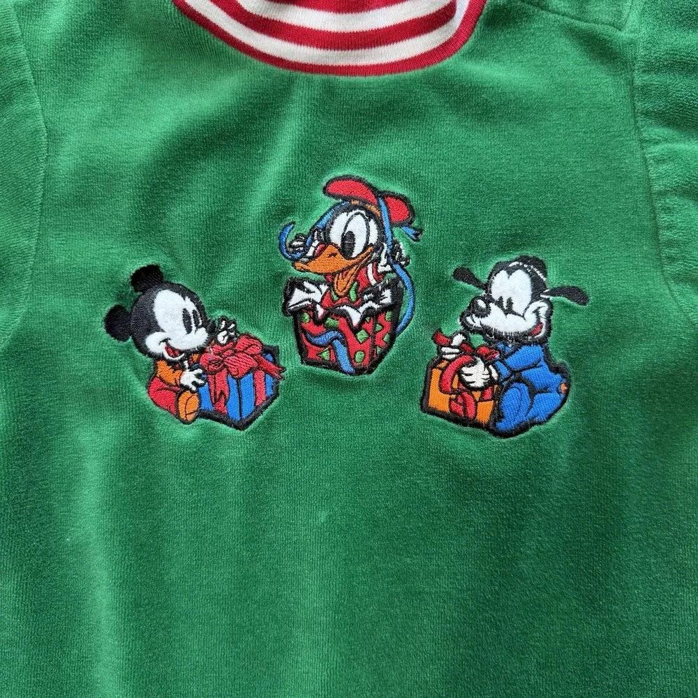 Vtg Green Velour Baby Mickey & Co Christmas Long Sleeve Bodysuit Romper 6-9 mo